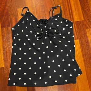 Lands' End Black Polka Dot Tankini Top with White Spots